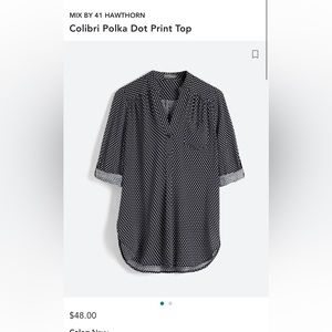Stitch Fix Mix by 41 Hawthorn Navy white polka dot blouse XS
